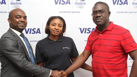 (L-r): Andrew Uaboi, business development manager, Visa West Africa, Partner of winner and Mr. Effiong Eneh Bassey lucky winner of the all expense paid trip to Rio at departure recently.